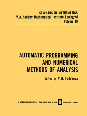cover image of Automatic Programming and Numerical Methods of Analysis